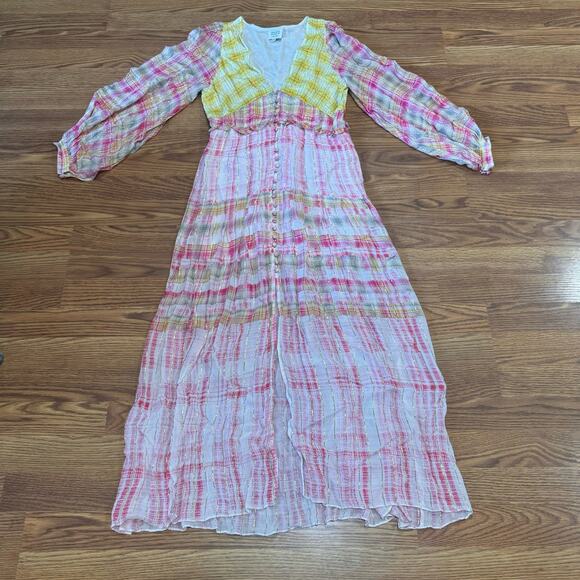 HEMANT & NANDITA multicolor viscose Plunging Long Peasant Dress size M - Picture 11 of 16